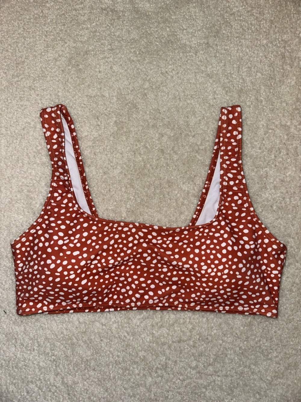 SHEIN Rust Red and White Polka Dot Bikini Top